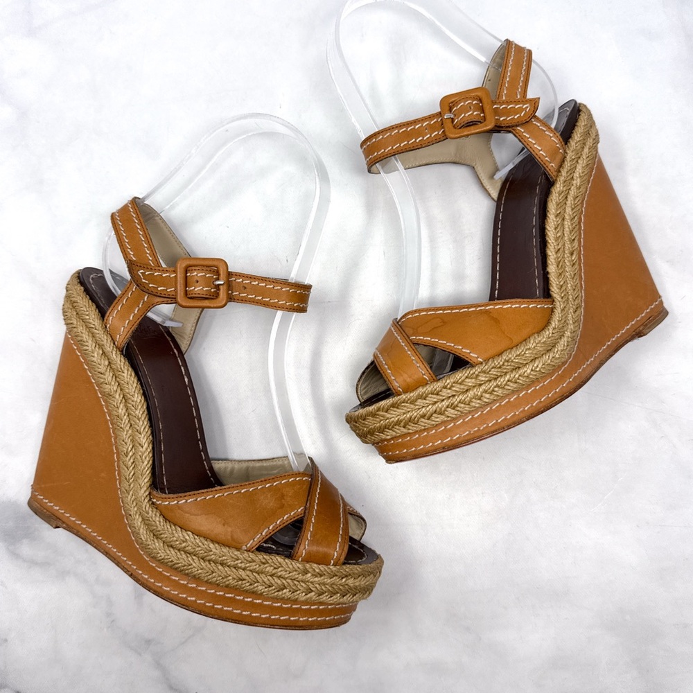 Christian Louboutin Vintage Y2K Almeria Leather Platform Espadrille Sandal Heels